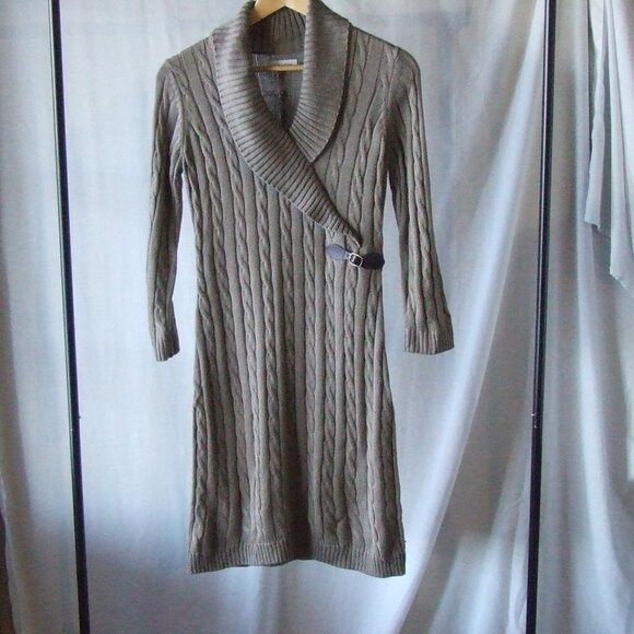 Calvin Klein dress sweater long sleeved taupe brown pull over mock cowl neutral - Picture 12 of 16